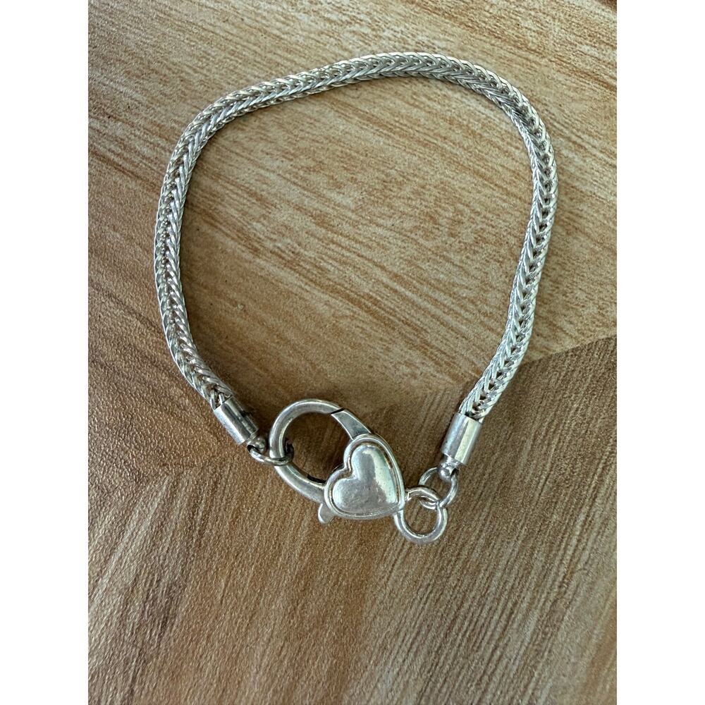 Sterling Silver Fox Tail Chain Heart Shaped Clasp Bracelet 3 - Picture 2 of 2